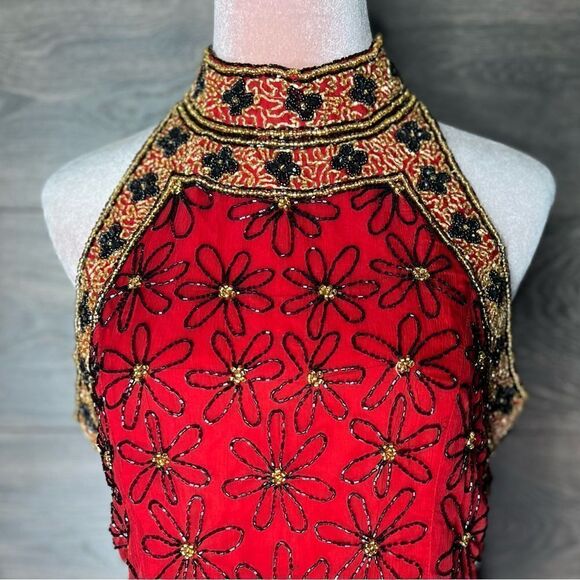 Chaudry Beaded Sleeveless High Neck Top, Red with Black/Gold Beads. Medium. NWT! - Picture 3 of 16